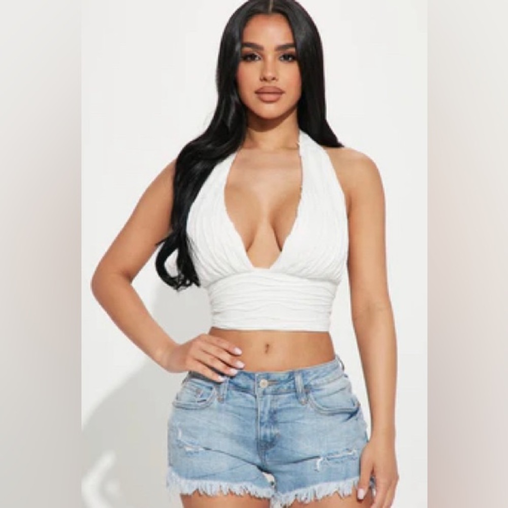 Jolie Textured Halter Top - White